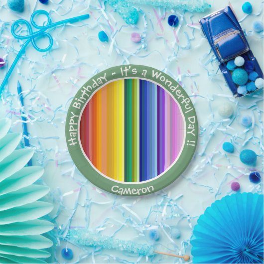 Es ist ein Rainbow-Party, mehrfarbiges Stripmuster Pappteller (Party)