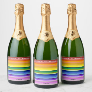 Es ist ein Rainbow-Party, mehrfarbiges Stripmuster Schaumweinetikett
