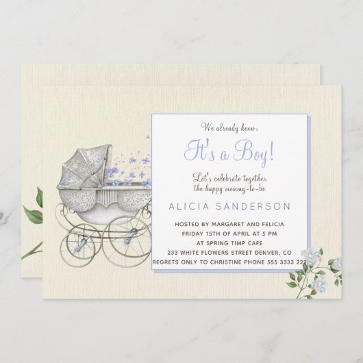 Es ist ein Vintages Baby-Kutsche-Party Einladung (Vorne/Hinten)