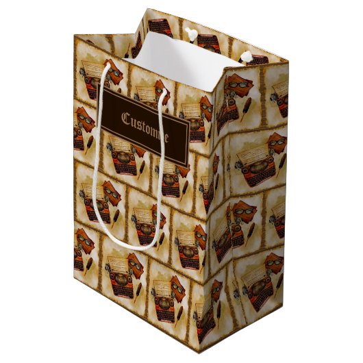 Es ist ein Vintages Muster geschrieben Mittlere Geschenktüte (Vorderseite Schrägansicht)
