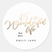 Es ist ein wunderbares Leben Briefe Gold Foil Weih Runder Aufkleber (Vorderseite)