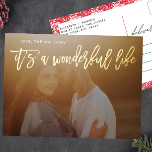 Es ist ein wundervolles Leben GOLD Weihnachten Folien Feiertagspostkarte