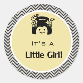 Es ist ein Zickzack, mädchengelbes Aufkleber. Runder Aufkleber