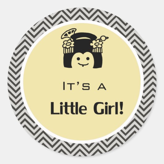 Es ist ein Zickzack, mädchengelbes Aufkleber. Runder Aufkleber (Vorderseite)