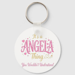Es ist eine Angela-Sache Pink Gold Frauen-Geschenk Schlüsselanhänger