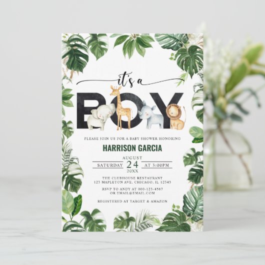 Es ist eine Baby-Baby-Dusche für Jungen Safari Jun Einladung (Stehend Vorderseite)