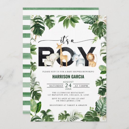 Es ist eine Baby-Baby-Dusche für Jungen Safari Jun Einladung (Vorne/Hinten)