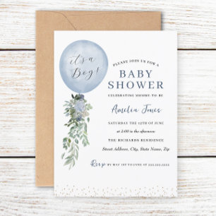 Es ist eine Baby Blue Balloon Baby Dusche Einladung