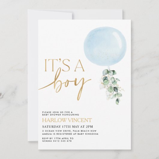 Es ist eine Baby Blue Balloon Baby Dusche Einladung (Vorderseite)