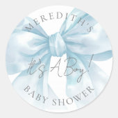 Es ist eine Baby Blue Bow Baby Dusche Runder Aufkleber (Vorderseite)