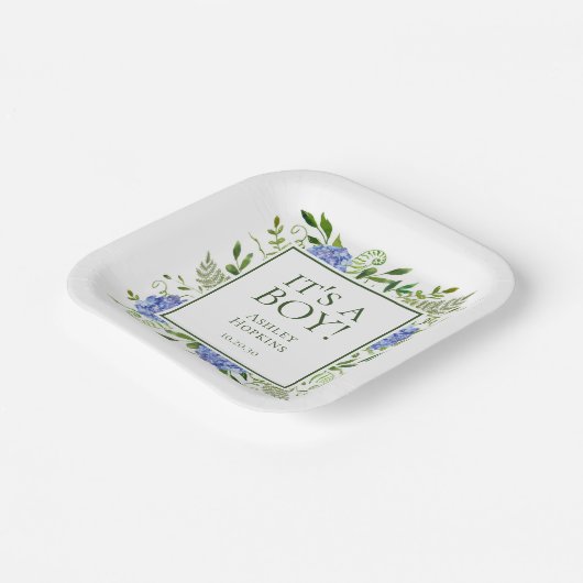 Es ist eine Baby Blue Hydrangeas Baby Dusche Pappteller (Gewinkelt)