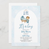 Es ist eine Baby Blue Mobile Crib Baby Babydusche Einladung (Vorne/Hinten)