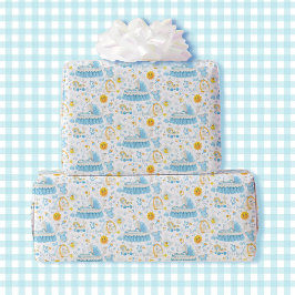 Es ist eine Baby Blue & White Bassinet Baby Dusche Geschenkpapier