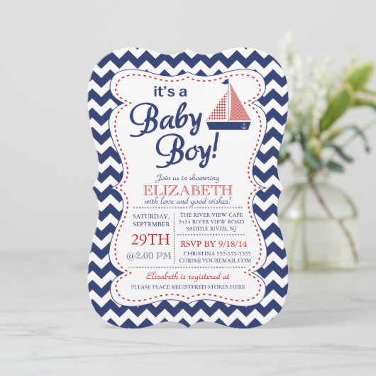 Es ist eine Baby Boy Sailboat Nautical Baby Shower Einladung (Stehend Vorderseite)