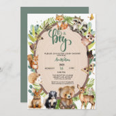 Es ist eine Baby-Dusche für Boy Woodland Animals F Einladung (Vorne/Hinten)