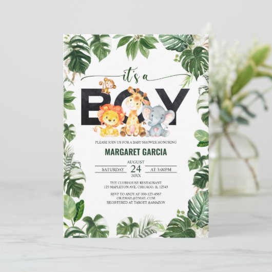 Es ist eine Baby-Dusche für junge Jungle Safari-Ti Einladung (Stehend Vorderseite)