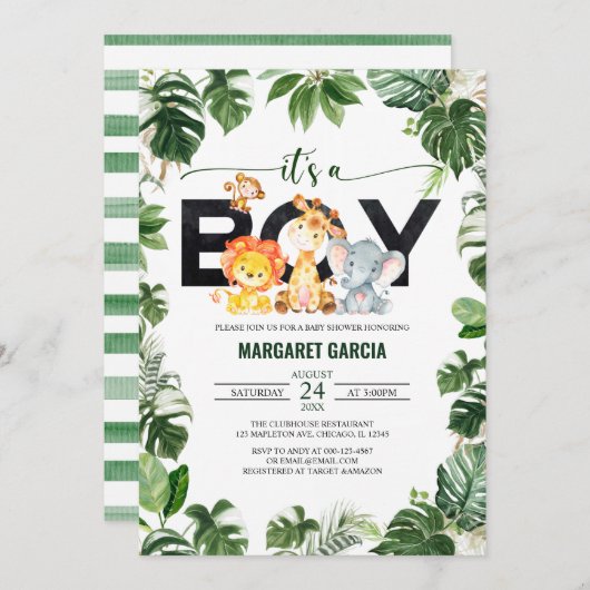 Es ist eine Baby-Dusche für junge Jungle Safari-Ti Einladung (Vorne/Hinten)