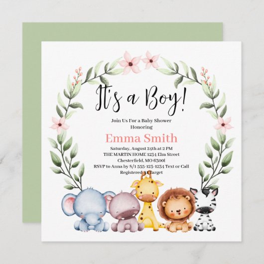 Es ist eine Baby-Dusche für junge Jungle Safari-Ti Einladung (Vorne/Hinten)