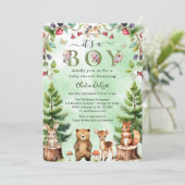 Es ist eine Baby-Dusche für junge Tiere aus Woodla Einladung (Stehend Vorderseite)