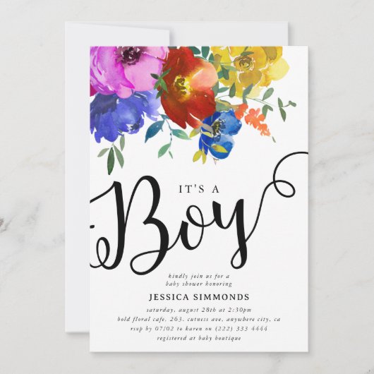Es ist eine Baby-Dusche von Boy Bright & Bold Flor Einladung (Vorderseite)