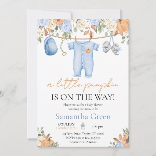 Es ist eine Baby Fall Kleidung Kleine Pumpkin Baby Einladung (Vorderseite)