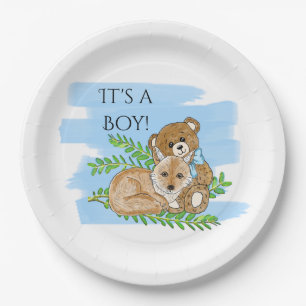 Es ist eine Baby-, Fox- und Teddy-Bear-Dusche Pappteller