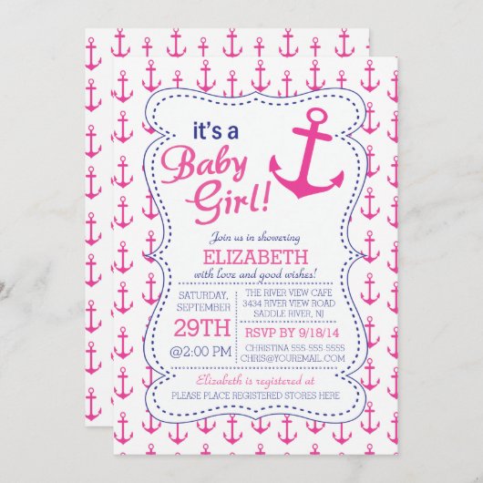 Es ist eine Baby Girl Anchor Nautical Baby Dusche Einladung (Vorne/Hinten)