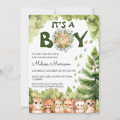 Es ist eine Baby Nature Woodland Babydusche Einladung (Vorderseite)