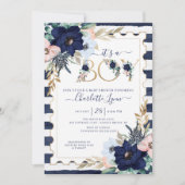 Es ist eine Baby Navy Blue & Blush Floral Baby Dus Einladung (Vorderseite)