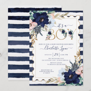 Es ist eine Baby Navy Blue & Blush Floral Baby Dus Einladung