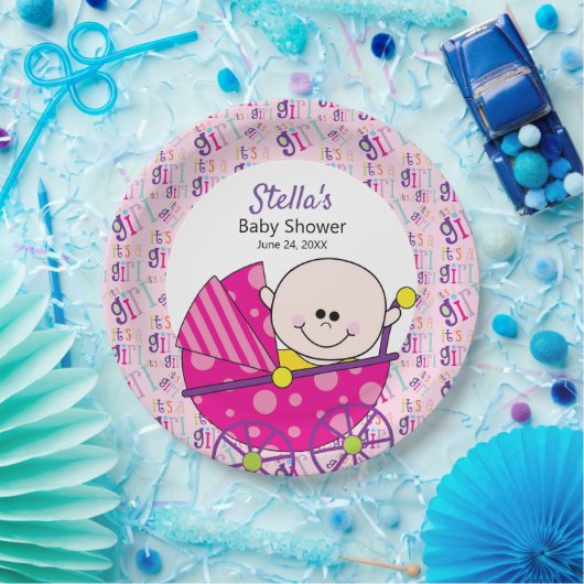 Es ist eine Baby-Pink Baby-Babydusche. Pappteller (Party)