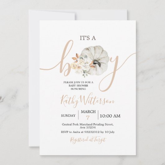 Es ist eine Baby Pumpkin Rustic Floral Baby Dusche Einladung (Vorderseite)