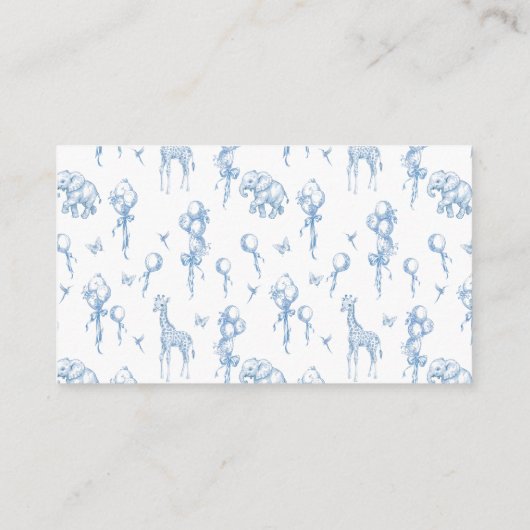 Es ist eine Baby Safari Animal Blue Balloon Baby D Begleitkarte (Rückseite)