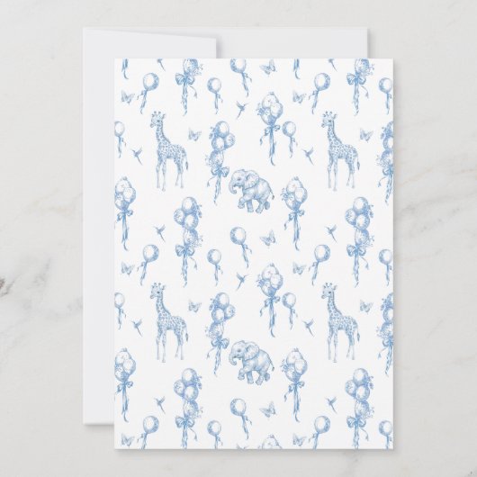 Es ist eine Baby Safari Animal Blue Balloon Baby D Einladung (Rückseite)