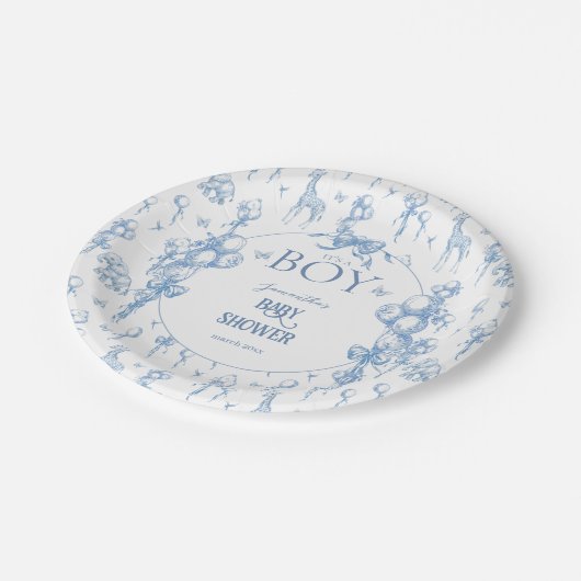 Es ist eine Baby Safari Animal Blue Balloon Baby D Pappteller (Schrägansicht)