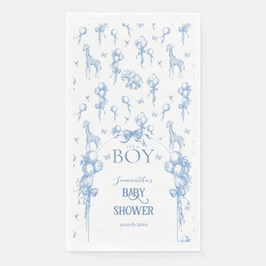 Es ist eine Baby Safari Animal Blue Balloon Baby D Serviette (Vorderseite)