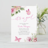 Es ist eine Baby-Schmetterling-Blumendusche Einladung (Stehend Vorderseite)