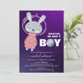 Es ist eine Baby Space Kaninchen Baby Dusche Einla Einladung (Stehend Vorderseite)