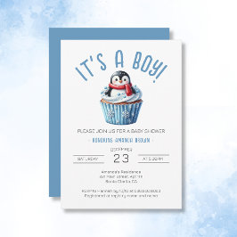 Es ist eine Baby Winter Blue Pinguin Baby Dusche Einladung