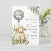 Es ist eine Babyballon-Lamm-Babydusche Einladung (Stehend Vorderseite)