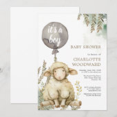 Es ist eine Babyballon-Lamm-Babydusche Einladung (Vorne/Hinten)