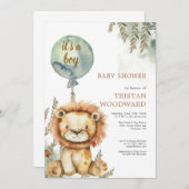 Es ist eine Babyballon-Löwendusche Einladung (Vorne/Hinten)