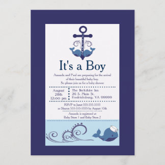 Es ist eine Babydusche aus Boy Whale Einladung
