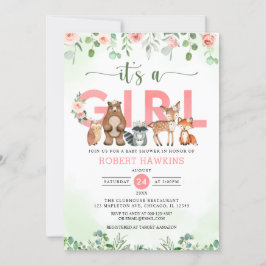 Es ist eine Babydusche aus Girl Forest Woodland An Einladung