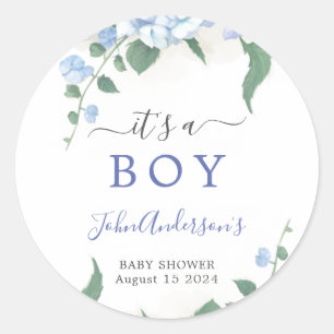 Es ist eine botanische Baby-Dusche mit Boy Blue Hy Runder Aufkleber