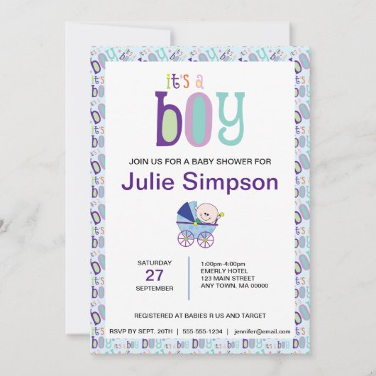 Es ist eine Boy Baby Boy Celebration Shower Einlad Einladung (Vorderseite)