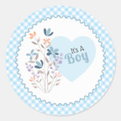 Es ist eine Boy Baby Shower Birth Ankündigung Runder Aufkleber (Vorderseite)