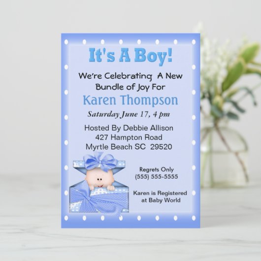 Es ist eine Boy Baby Shower Einladung (Stehend Vorderseite)