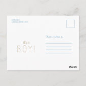 Es ist eine Boy Baby Shower Einladung Postkarte (Rückseite)