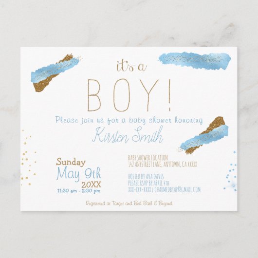 Es ist eine Boy Baby Shower Einladung Postkarte (Vorderseite)